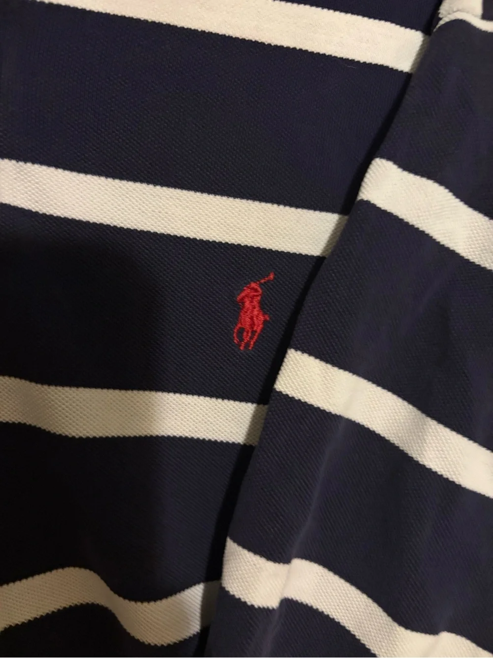 Men’s Vintage Ralph Lauren Navy & White Striped Polo with Red Pony